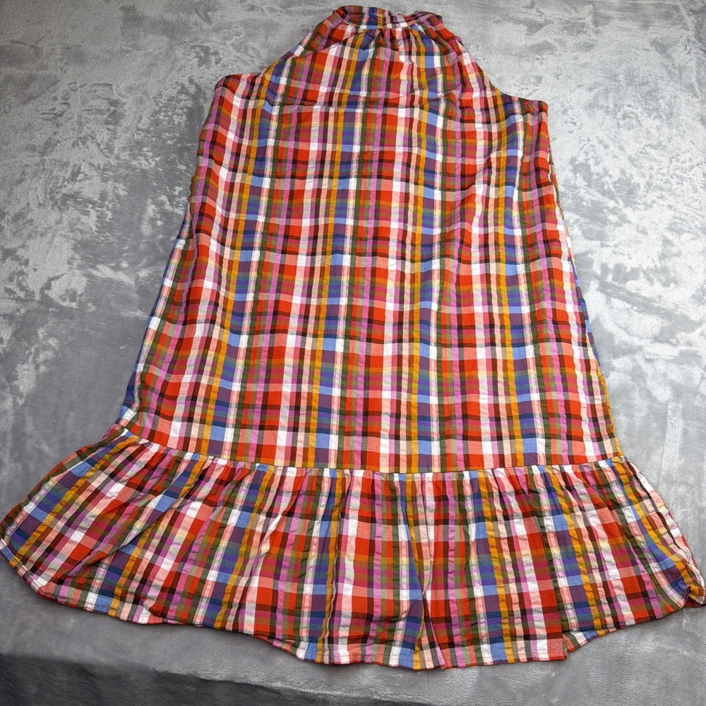 Ann Taylor Factory Plaid Halter Dress Women's M Multicolor Ruffle Hem Cotton - Picture 3 of 8